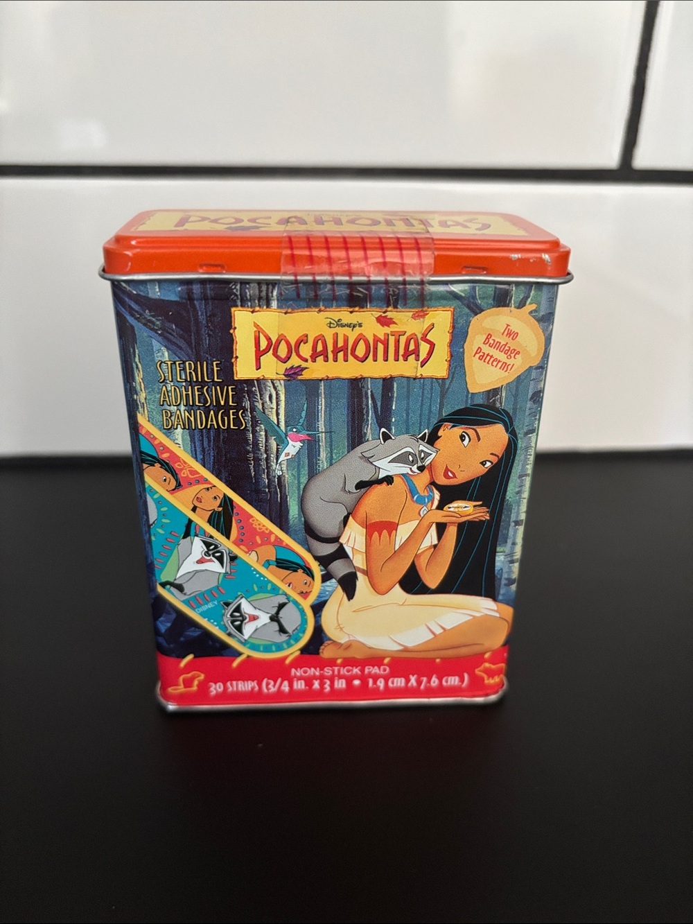 Vintage 90's Pocahontas Kidcare Bandages With Metal
Tin